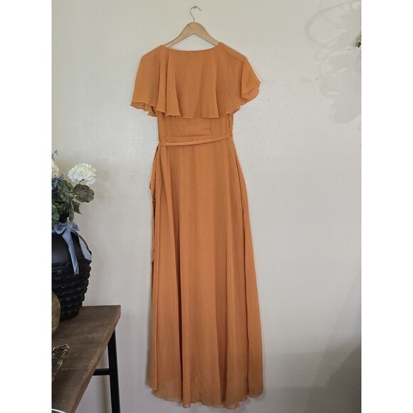 ASOS Formal Maxi Dress Womens Size 6 Faux Wrap Orange Flutter Sleeves Cape - Picture 8 of 11